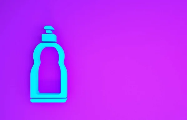 Blue Plastic bottle for liquid laundry detergent, bleach, dishwashing liquid or another cleaning agent icon isolated on purple background. Minimalism concept. 3d illustration 3D render