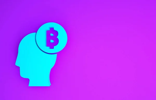 Синяя Иконка Биткойна Выделена Фиолетовом Фоне Криптовалютная Голова Технология Блокчейн — стоковое фото