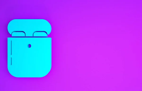 Blue Air Headphones Box Icon Isolated Purple Background Holder Wireless — Stock Photo, Image