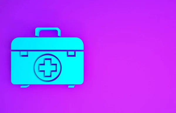 Blue First Aid Kit Icon Isolated Purple Background Medical Box — Stock Photo, Image