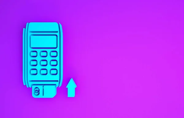 Терминал Blue Pos Встроенным Значком Кредитной Карты Выделенным Фиолетовом Фоне — стоковое фото