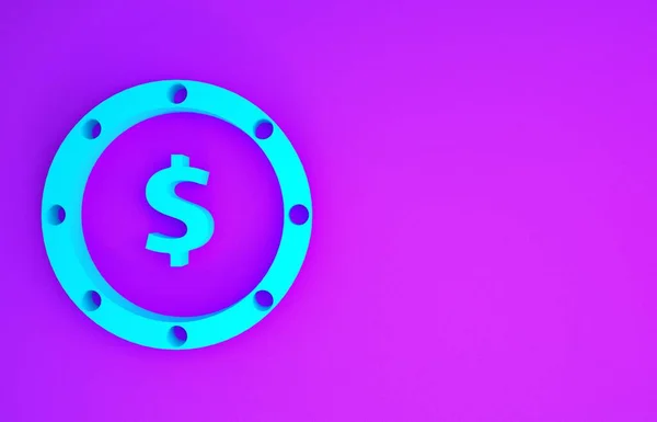 Blue Coin Money Dollar Symbol Icon Isolated Purple Background Banking — Stock Photo, Image