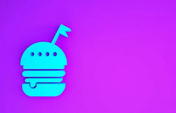 Blue Burger Symbol Isoliert Auf Violettem Hintergrund Hamburger Ikone Cheeseburger — Stockfoto