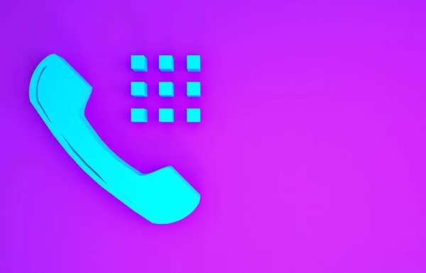 Blue Telephone Handset Icon Isolated Purple Background Phone Sign Minimalism — Stock Photo, Image