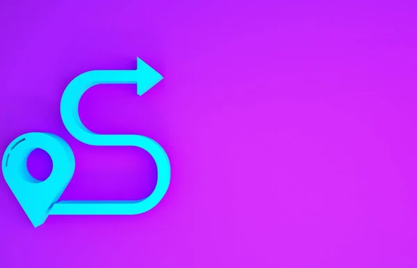 紫色の背景に隔離された青いルートの位置アイコン 地図ポインタ記号 道や道の概念 Gpsナビゲーター 最小限の概念 3Dイラスト3Dレンダリング — ストック写真