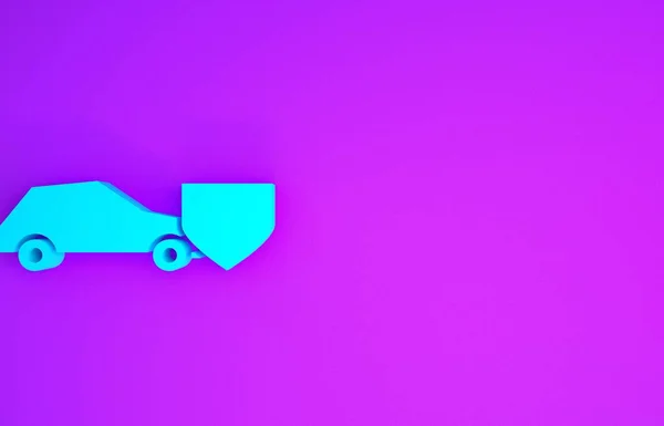 Блакитний Автомобіль Значком Щита Ізольований Фіолетовому Фоні Концепція Страхування Безпека — стокове фото