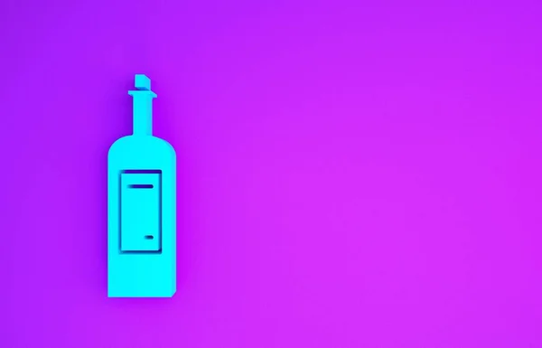 Azul Icono Botella Vino Aislado Sobre Fondo Púrpura Concepto Minimalista —  Fotos de Stock