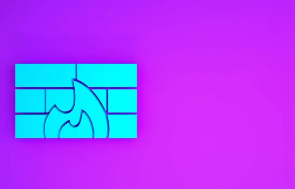 Blauwe Firewall Veiligheidsmuur Pictogram Geïsoleerd Paarse Achtergrond Minimalisme Concept Illustratie — Stockfoto