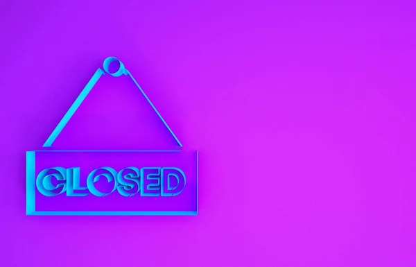 Blue Hanging Sign Text Closed Icon Isolated Purple Background Business — Stock Photo, Image