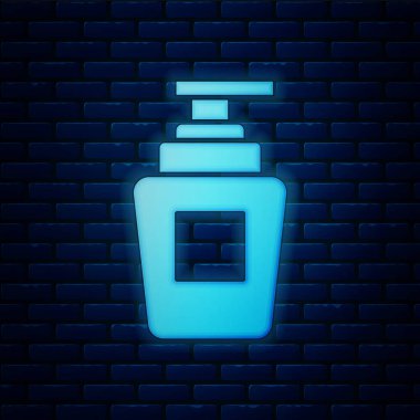 Duvarda izole edilmiş parlak neon şampuan ikonu. Vektör İllüstrasyonu