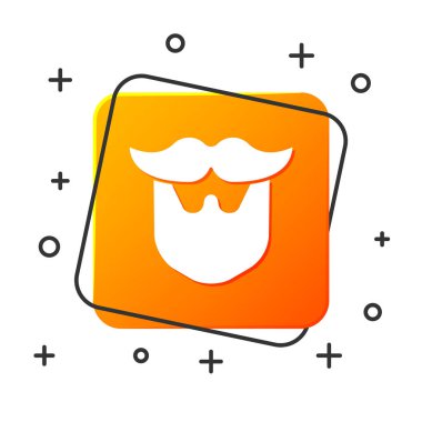 Beyaz bıyık ve sakal simgesi beyaz arka plan üzerinde izole. Berber dükkanı sembolü. Yüz saç stili. Turuncu kare düğme. Vektör İllüstrasyonu