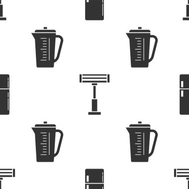 Buzdolabını, elektrikli ısıtıcıyı ve ölçme kabını kusursuz desene ayarlayın. Vektör