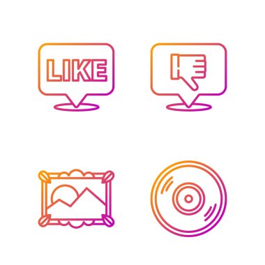 Vinil disk hattı, resim manzarası konuşma baloncuğundaki gibi ve konuşma baloncuğundaki gibi değil. Renk simgeleri. Vektör