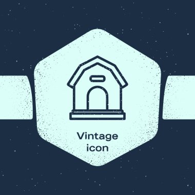 Grunge çizgi Köpek ev simgesi mavi arka plan üzerinde izole. Köpek kulübesi. Tek renkli vintage çizim. Vektör İllüstrasyonu