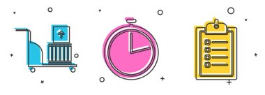 Elektrikli el arabası ve kutular, Kronometre ve dağıtım listesi simgesinin doğrulanması ayarlandı. Vektör