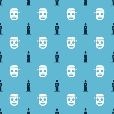 Yanan mum ve Zombi maskesini kusursuz desene ayarlayın. Vektör