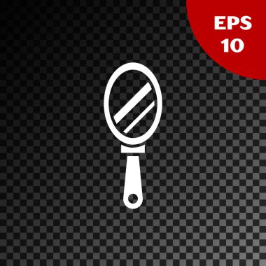 Saydam koyu arka planda yalıtılmış Beyaz El ayna simgesi. Vektör İllüstrasyonu