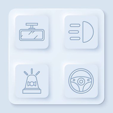 Çizgi aynası, yüksek ışın, siren ve direksiyon. Beyaz kare düğme. Vektör