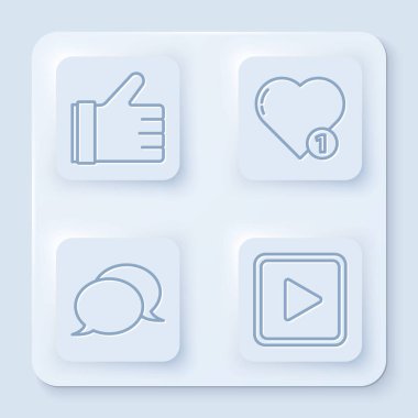 El 'i kalp, konuşma baloncuğu gibi ayarla ve kare şeklinde oyna. Beyaz kare düğme. Vektör