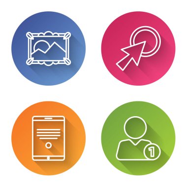 Çizgi Resim manzarası, Ok imleci, Tablet ve Arkadaşa Ekle. Renkli daire düğmesi. Vektör