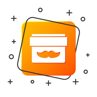 Beyaz Krem veya losyon kozmetik kavanoz simgesi beyaz arka plan üzerinde izole. Erkekler için vücut bakım ürünleri. Turuncu kare düğme. Vektör İllüstrasyonu