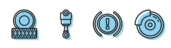 Set Line Bremssystem Warnung Autorad Motorkolben Und Auto Bremsscheibe Mit — Stockvektor