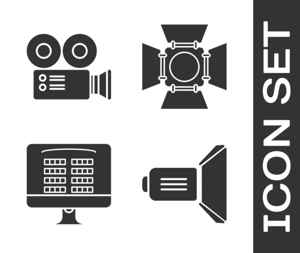 Spot Işıkları Sinema Kamerası Internetten Sinema Bileti Spot Film Ikonu — Stok Vektör