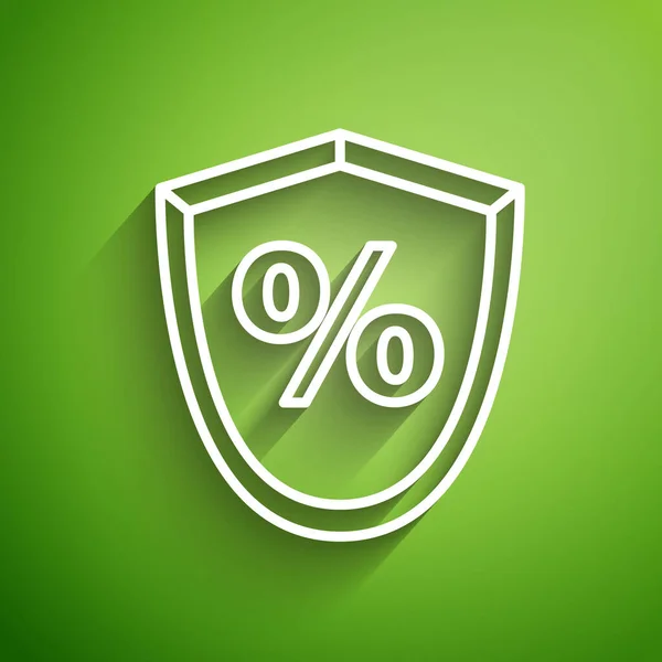 Linha Branca Ícone Percentual Empréstimo Isolado Fundo Verde Sinal Protecção — Vetor de Stock