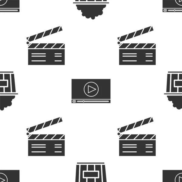 Set Popcorn Kartonnen Doos Online Play Video Movie Clapper Naadloos — Stockvector