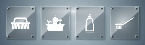 Встановіть Щітку Туалету Пластикові Пляшки Рідкої Посудомийної Рідини Пластикові Пляшки — стоковий вектор