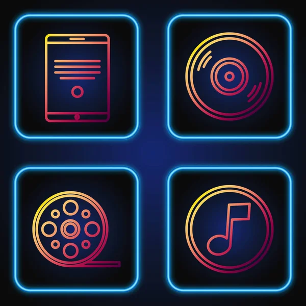 Satır Müzik Notası Ton Film Makarası Tablet Vinil Disk Renk — Stok Vektör