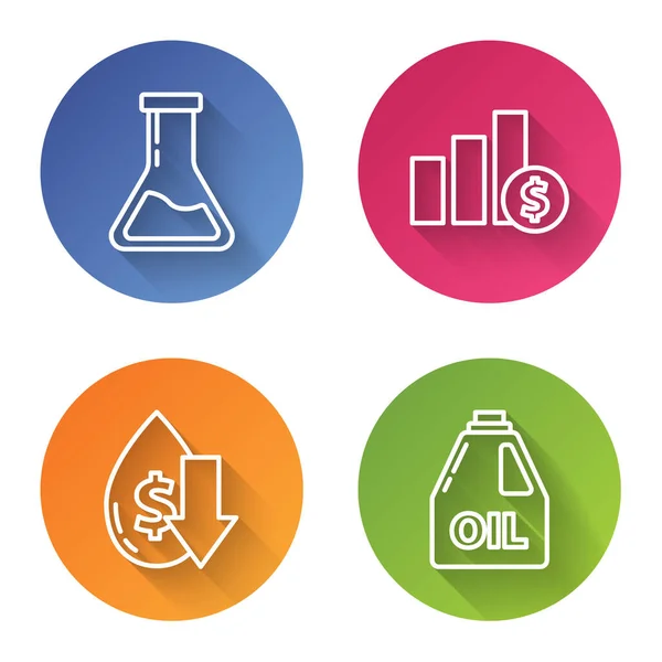 Definir Linha Tubo Teste Frasco Gráfico Torta Infográfico Dólar Queda — Vetor de Stock
