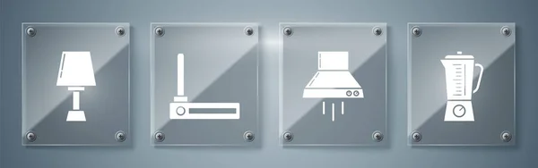 ブレンダー キッチン抽出ファン ルーター Fi信号とテーブルランプを設定します 正方形のガラスパネル ベクトル — ストックベクタ