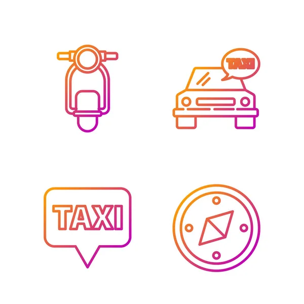 Set Line Compass Map Pointer Taxi Scooter Taxi Car Gradient — Stock Vector