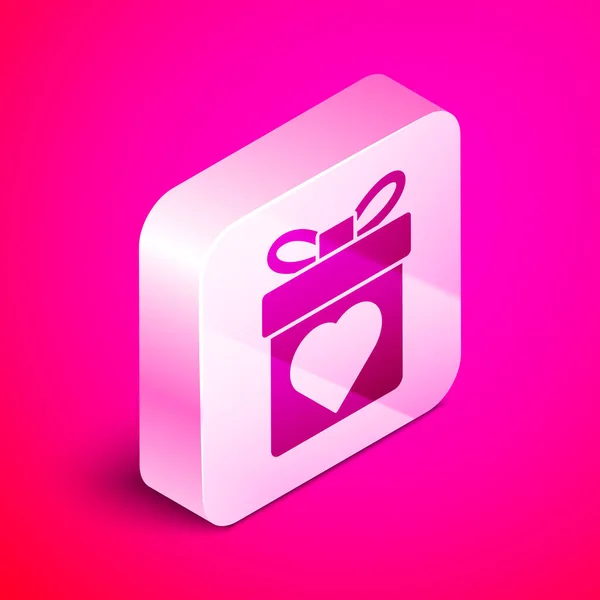 Isometric Gift Box Heart Icon Isolated Pink Background Valentines Day — Stock Vector