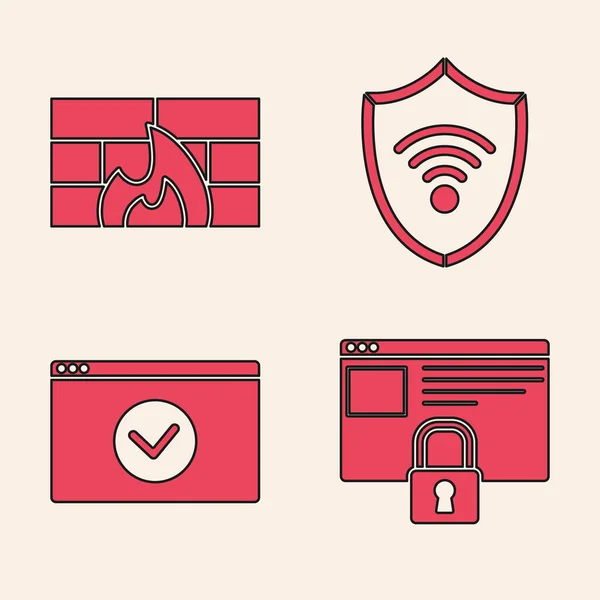 Állítsa Biztonságos Webhely Https Ssl Tűzfal Biztonsági Fal Pajzs Wifi — Stock Vector