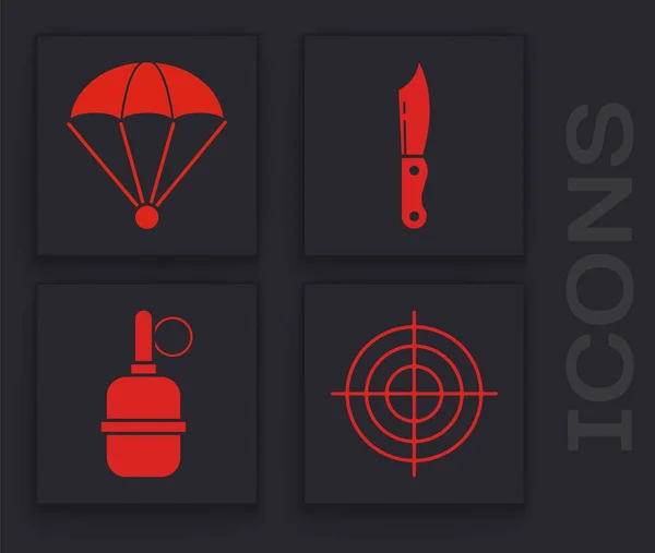 Set Target Sport Pour Compétition Tir Parachute Couteau Militaire Icône — Image vectorielle