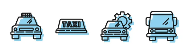Definir Linha Serviço Carro Carro Táxi Táxi Carro Telhado Ícone — Vetor de Stock