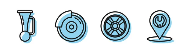 Ligne Réglage Roue Voiture Klaxon Signalisation Sur Véhicule Disque Frein — Image vectorielle