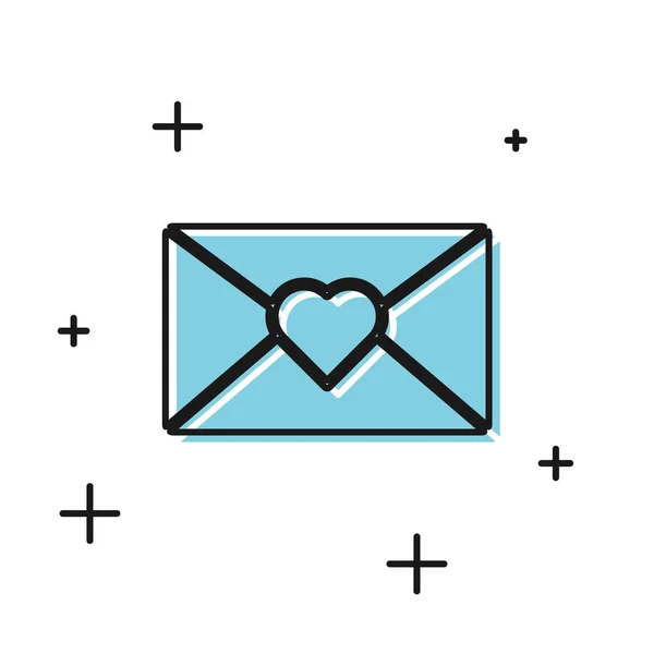 Envelope Preto Com Ícone Coração Valentine Isolado Fundo Branco Mensagem —  Vetores de Stock