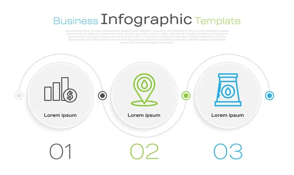 Sett Linjekart Infografi Dollar Refill Bensindrivstoffplassering Olje Gass Industrifabrikk Bygning – stockvektor
