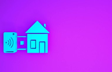 Mavi Akıllı ev simgesi mor arkaplanda izole edilmiş. Uzaktan kumanda. Minimalizm kavramı. 3d illüstrasyon 3d canlandırma