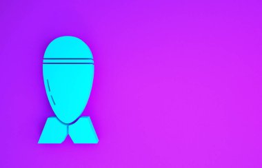 Mavi Havacılık bomba ikonu, mor arka planda izole edildi. Roket bombası düşüyor. Minimalizm kavramı. 3d illüstrasyon 3B canlandırma