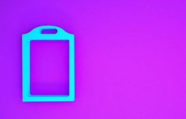 Mavi kesme tahtası simgesi mor arkaplanda izole edildi. Kesme tahtası sembolü. Minimalizm kavramı. 3d illüstrasyon 3B canlandırma