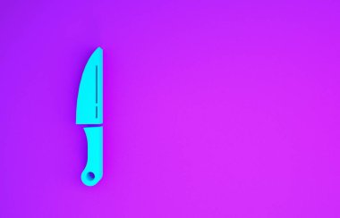Mavi Bıçak simgesi mor arkaplanda izole edilmiş. Çatal bıçak sembolü. Minimalizm kavramı. 3d illüstrasyon 3B canlandırma