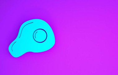 Mor arka planda izole edilmiş mavi yumurta ikonu. Ev yemeği, sahanda yumurta, sağlıklı kahvaltı, omlet ikonu. Minimalizm kavramı. 3d illüstrasyon 3B canlandırma