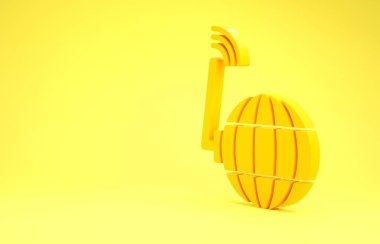 Sarı Küresel Teknoloji veya sosyal ağ simgesi sarı arka planda izole edildi. Minimalizm kavramı. 3d illüstrasyon 3d canlandırma