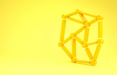 Sarı arkaplanda izole edilmiş sarı sinirsel ağ simgesi. Yapay Zeka. Minimalizm kavramı. 3d illüstrasyon 3B canlandırma