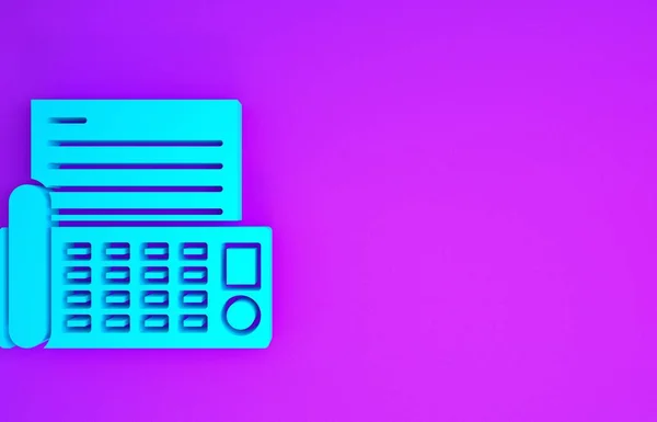 紫色の背景に隔離されたBlue Faxマシンのアイコン 事務所電話 最小限の概念 3Dイラスト3Dレンダリング — ストック写真