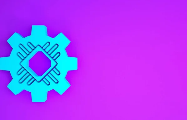 Icono Del Procesador Azul Aislado Sobre Fondo Púrpura Cpu Unidad — Foto de Stock